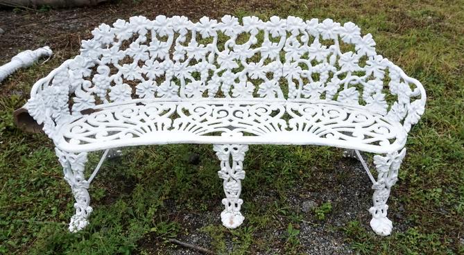 UNUSUALLY WIDE ORNATE CAST IRON SETTEE (1 of 2)