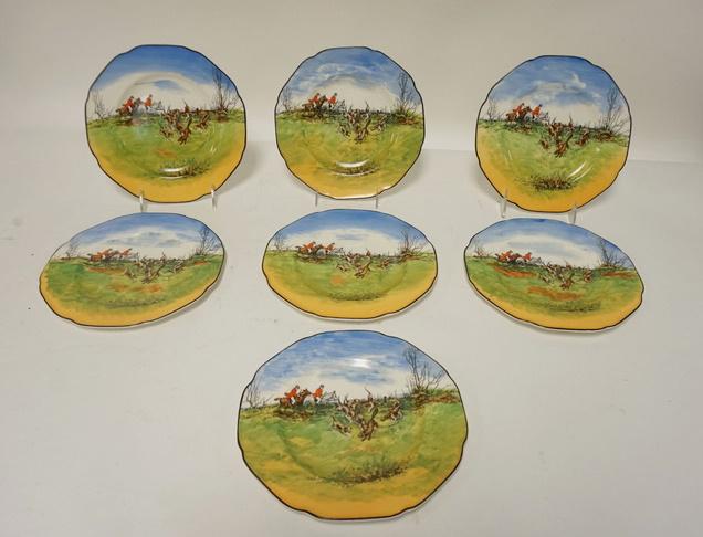7 CROWN DUCAL HUNT SCENE PLATES (1 of 3)