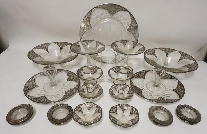 21 PIECE SILVER OVERLAY GLASSWARE (1 of 3)