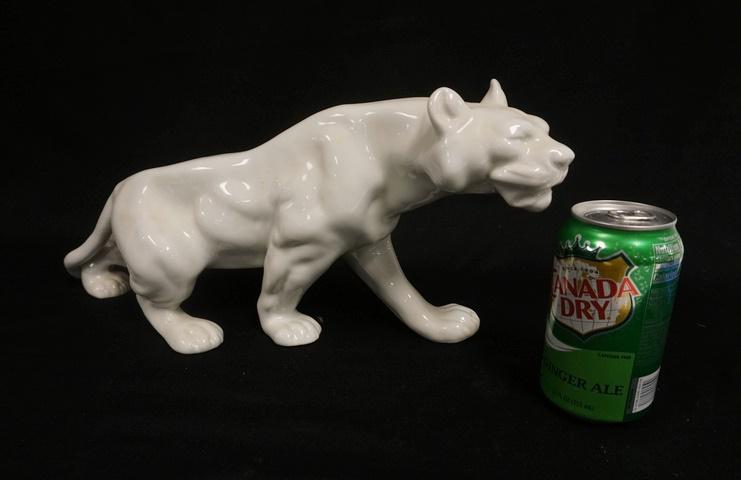 ROYAL DUX WHITE PORCELAIN LARGE PANTHER: ROYAL DUX WHITE PORCELAIN LARGE PANTHER, 17 IN X 8 IN