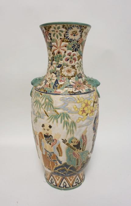 TALL ASIAN VASE W/LION HEAD HANDLES (1 of 4)