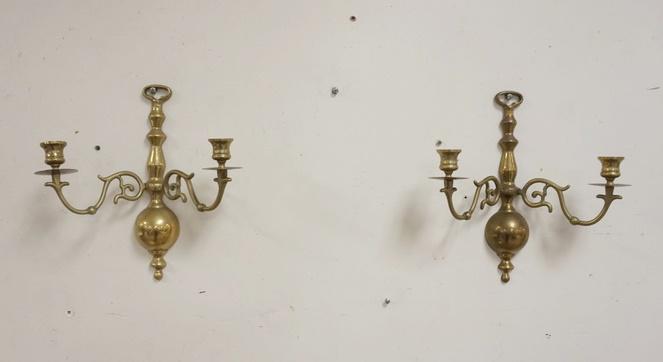 PAIR OF BRASS 2 LIGHT SCONCES (1 of 1)