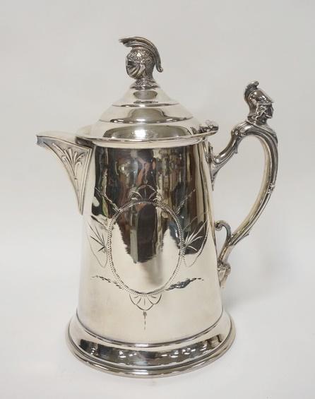 SILVER PLATED LIDDED PITCHER W/KNIGHT HEADS (1 of 4)