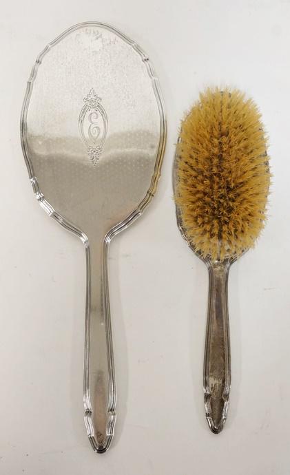 STERLING SILVER HAND MIRROR & BRUSH (1 of 2)
