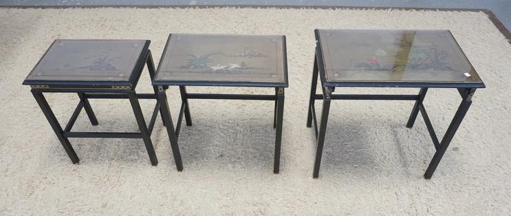 NEST OF 3 ASIAN PAINT DECORATED TABLES (1 of 5)