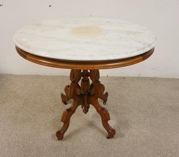 VICTORIAN WALNUT OVAL MARBLE TOP STAND (1 of 2)