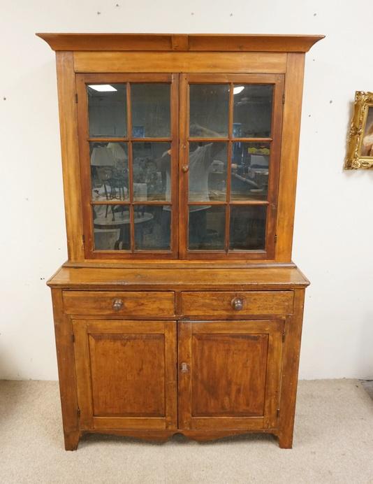 COUNTRY 2 PART ANTIQUE STEPBACK CUPBOARD (1 of 7)