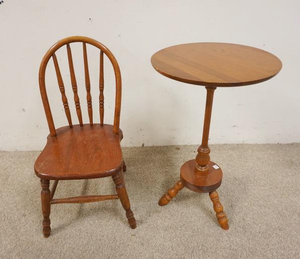 2 PIECE PINE CANDLE STAND & BENTWOOD CHILDS CHAIR (1 of 1)
