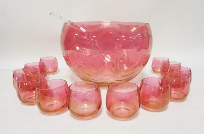 CRANBERRY GLASS PUNCH SET W/GLASS LADLE (1 of 2)
