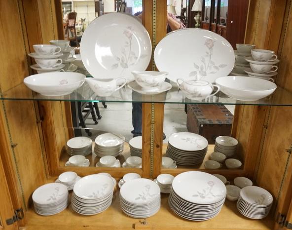 89 PIECE AS CHINA *FRENCH ROSE* DINNERWARE: 89 PIECE AS CHINA *FRENCH ROSE* DINNERWARE, OVAL PLATTER IS 14 IN