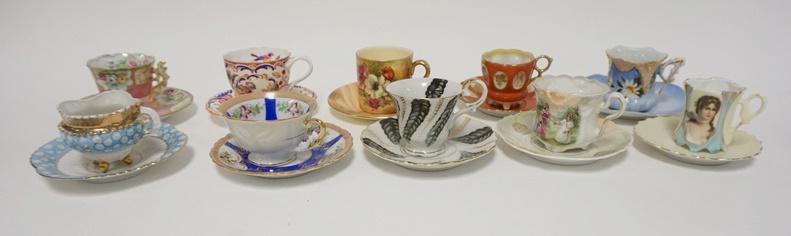 GROUP OF 10 DECORATED CUP & SAUCER SETS: GROUP OF 10 DECORATED CUP & SAUCER SETS, INCLUDES ROYAL WINTON, COPELAND SPODE, ETC.