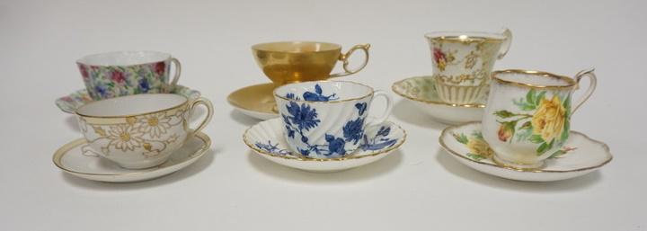 GROUP OF 6 DECORATED CUP & SAUCER SETS (1 of 2)