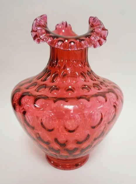 LARGE SIGNED FENTON CRANBERRY VASE (1 of 2)