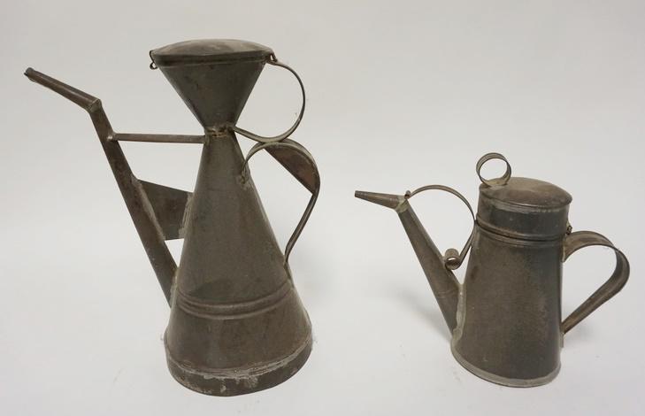 2 PRIMITIVE TIN POURING VESSELS (1 of 3)