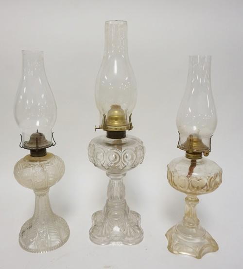 3 ANTIQUE PATTERN GLASS KEROSENE LAMPS (1 of 2)