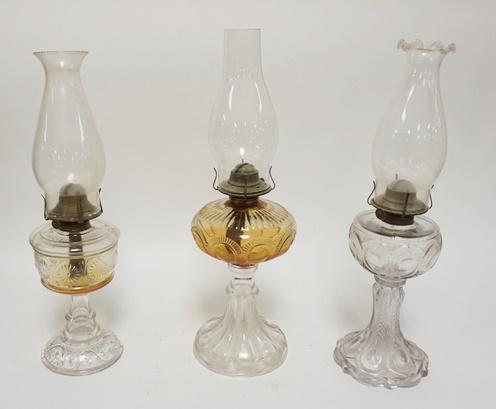 3 ANTIQUE PATTERN GLASS KEROSENE LAMPS (1 of 2)