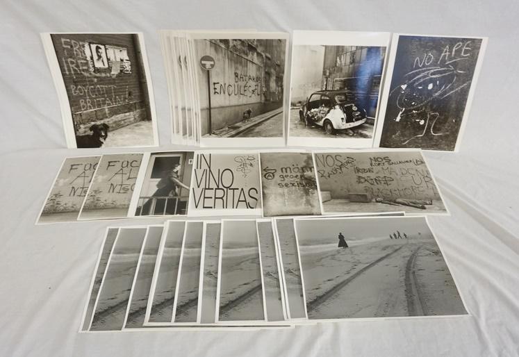 LOT OF 39 VICTOR G. MACAROL PHOTOGRAPHY PRINTS: LOT OF 39 VICTOR G. MACAROL 14 IN X 11 IN PHOTOGRAPHY PRINTS, GRAFFITI, BEACH SCENE (18 COPIES). MANY OF WHICH ARE PENCIL SIGNED. LOT INCLUDES DUPLICATES.