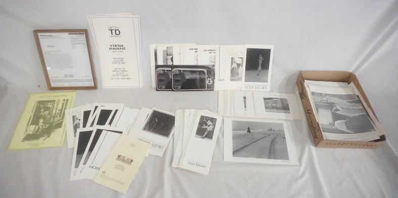 LARGE LOT OF EPHEMERA RELATED TO VICTOR MACAROL: LARGE LOT OF EPHEMERA RELATED TO VICTOR MACAROL PHOTOGRAPHY, LOT INCLUDES PAMPHLETS FROM MUSEUMS, SIGNED WHO'S WHO IN AMERICA CERTIFICATE, NEWSPAPER CLIPPINGS ETC.