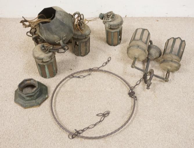 ANTIQUE BRASS HANGING LIGHT & SMALLER LIGHT (1 of 2)