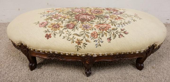 FLORAL CARVED UPHOLSTERED OVAL STOOL (1 of 3)