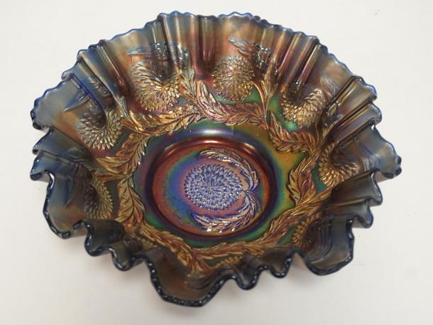 FENTON 10 MUMS BLUE CARNIVAL BOWL (1 of 3)