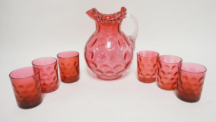 CRANBERRY INVERTED THUMBPRINT 7 PIECE WATER SET (1 of 4)
