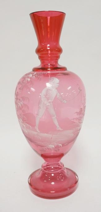 LARGE CRANBERRY *MARY GREGORY* TYPE VASE (1 of 5)