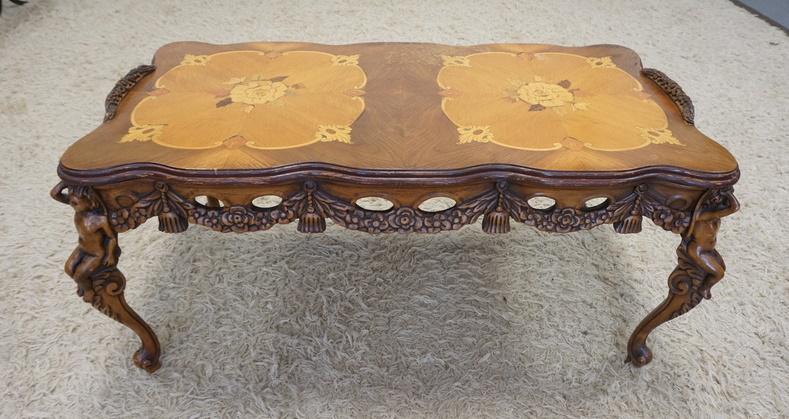 FIGURAL CARVED INLAID COFFEE TABLE (1 of 5)