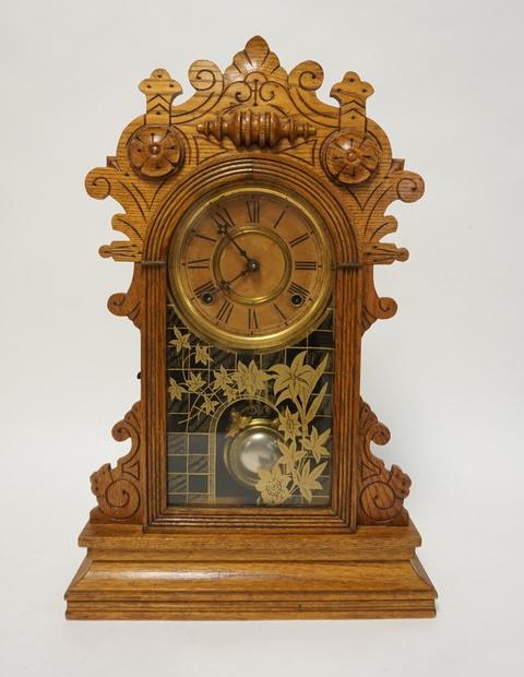 GILBERT CARVED OAK GINGERBREAD CLOCK (1 of 5)