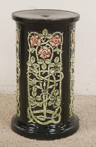 ART POTTERY PEDESTAL: ART POTTERY PEDESTAL, 16 1/2 IN HIGH X 9 1/4 IN TOP DIAMETER