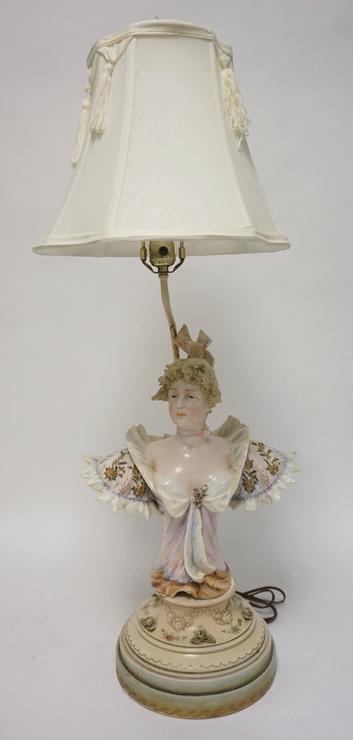 PORCELAIN BUST OF LADY MOUNTED AS A LAMP (1 of 4)