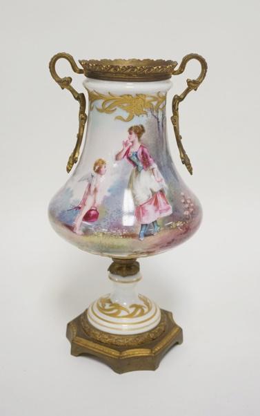 SEVRES HAND PAINTED BOLTED URN W/BRASS MOUNTS (1 of 3)