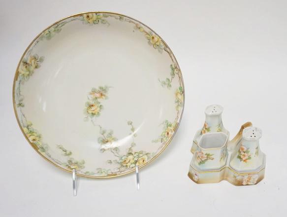 HAND PAINTED CHINA BOWL & CONDIMENT SET (1 of 2)