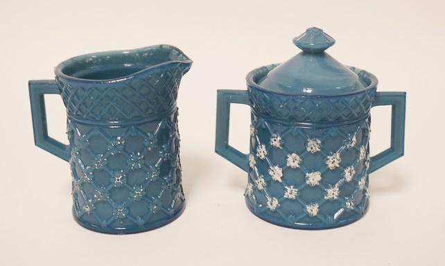 WESTMORELAND GLASS BLUE OPAQUE CREAMER & SUGAR (1 of 2)