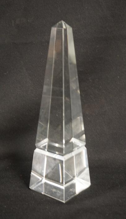 CUT CRYSTAL OBELISK: CUT CRYSTAL OBELISK, 9 3/4 IN HIGH