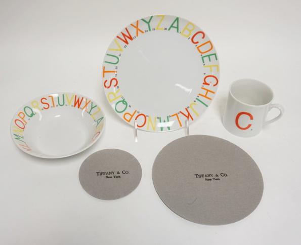 TIFFANY & CO ALPHABITE 3 PIECE CHILDS SET: TIFFANY & CO ALPHABITE 3 PIECE CHILDS SET, PLATE IS 8 IN