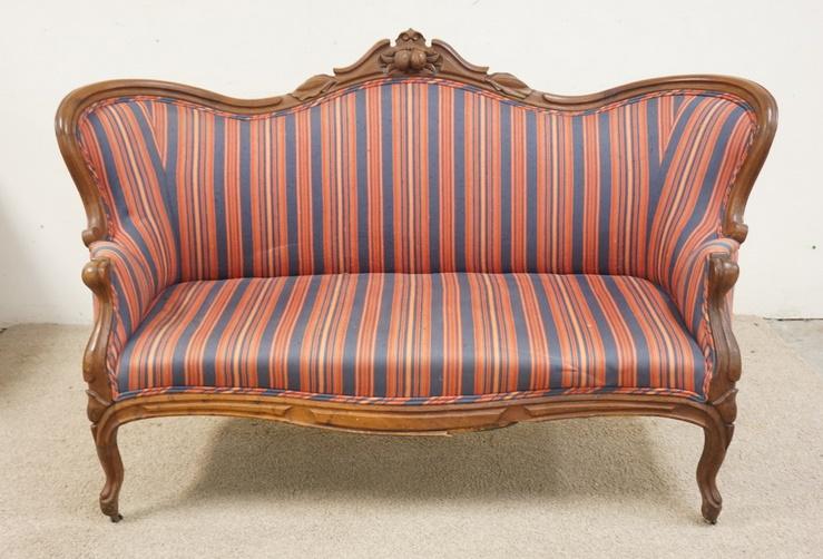 FRUIT CARVED WALNUT VICTORIAN LOVE SEAT (1 of 5)