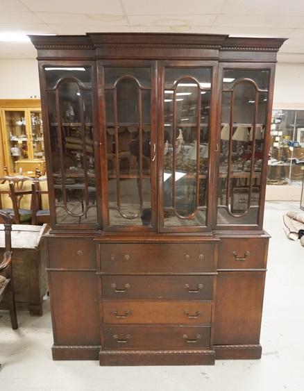 MAHOGANY 2 PIECE BREAKFRONT SECRETARY (1 of 3)
