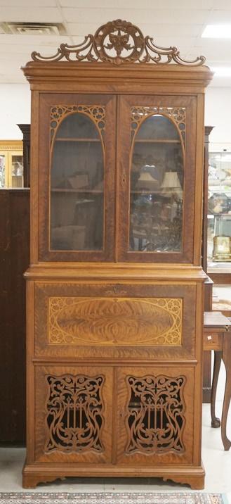OUTSTANDING VICTORIAN SECRETARY W/FRETWORK CARVING (1 of 7)