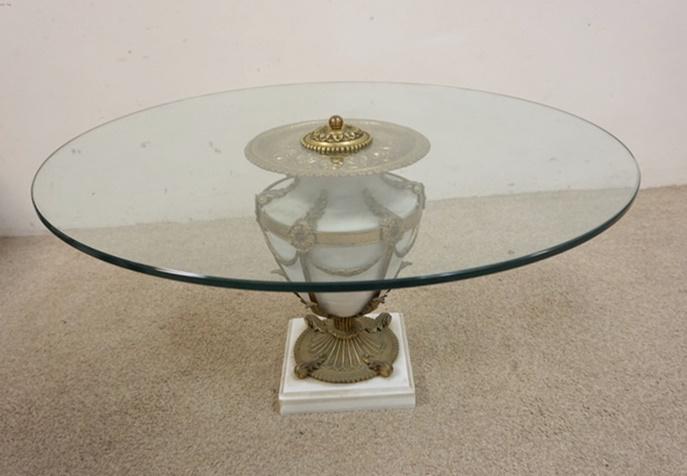 SOLID MARBLE & BRONZE GLASS TOP COFFEE TABLE (1 of 4)