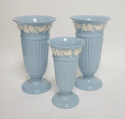 3 WEDGWOOD EMBOSSED QUEENSWARE VASES (1 of 2)