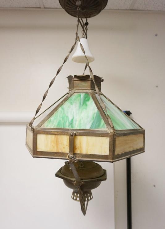 VICTORIAN SLAG GLASS HANGING LAMP (1 of 2)