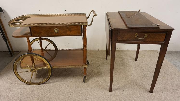 TEA CART W/ BRASS TRIM & TABLE (1 of 1)