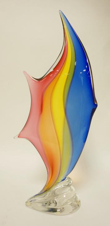 ARCHIMEDE SEGUSO ART GLASS FISH: ARCHIMEDE SEGUSO ART GLASS FISH, MULTICOLOR INTERNAL DECORATION, MURANO, 22 3/4 IN HIGH