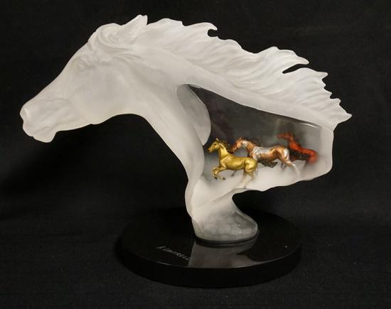 KITTY CANTRELL LUCITE SCULPTURE: KITTY CANTRELL LUCITE SCULPTURE TITLED *UNTAMED SPIRITS* LIMITED EDITION #431 OF 950, 13 3/4 IN WIDE X 10 3/4 IN HIGH