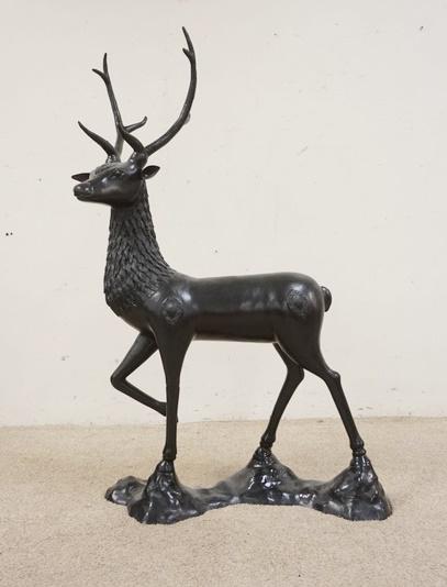 BRONZE FLOOR STANDING STAG: BRONZE FLOOR STANDING STAG, PAINTED BLACK, 49 IN HIGH X APPROXIMATELY 32 IN LONG