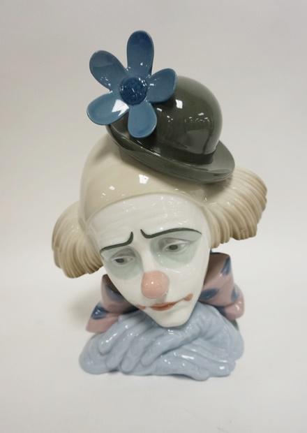 LLADRO CLOWN HEAD: LLADRO CLOWN HEAD, 10 3/8 IN HIGH
