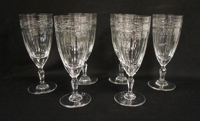 6 SIGNED GORHAM CUT CRYSTAL GOBLETS: 6 SIGNED GORHAM CUT CRYSTAL GOBLETS, 8 1/4 IN HIGH