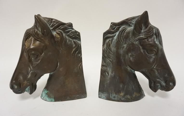PAIR OF METAL OVER PLASTER HORSE HEADS: PAIR OF METAL OVER PLASTER HORSE HEADS BOOKENDS, 8 IN HIGH