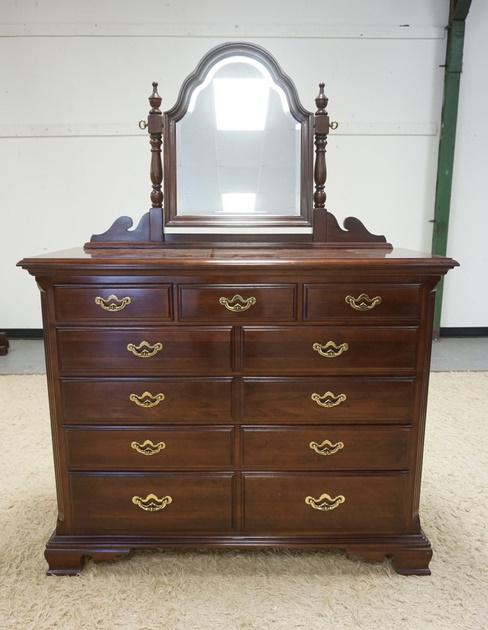 THOMASVILLE 3 OVER 4 DRAWER DRESSER: THOMASVILLE 3 OVER 4 DRAWER DRESSER W/BEVELED MIRROR, 49 IN WIDE X 68 IN HIGH X 20 IN DEEP